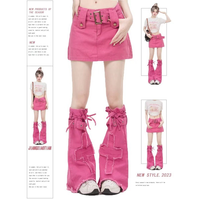 AliExpress dopamine sweet cool style fried street pink leg cover jeans set women's summer new skinny Mori style outer wear AliExpress dopamine sweet cool style fried street pink leg cover jeans set women's summer new skinny Mori style outer wear