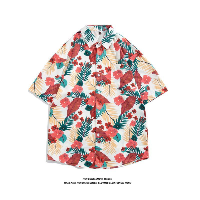 Hong Kong estilo Retro Vintage floral camisa de manga corta Estilo Hawaiano tailandés diseño sentido Ruan guapo camisa suelta para hombres y mujeres