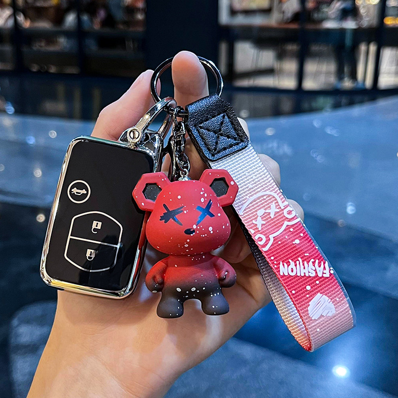 도요타 I-인텔리전트 3 키 테일 박스 [싱글 쉘 블랙] + 레드 폭력 곰 펜던트