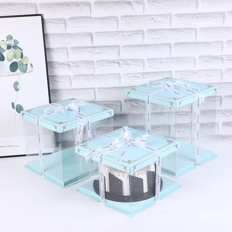 透明蛋糕盒6/8/10/12寸单双层加高款蓝生日蛋糕盒包装盒源头厂家
