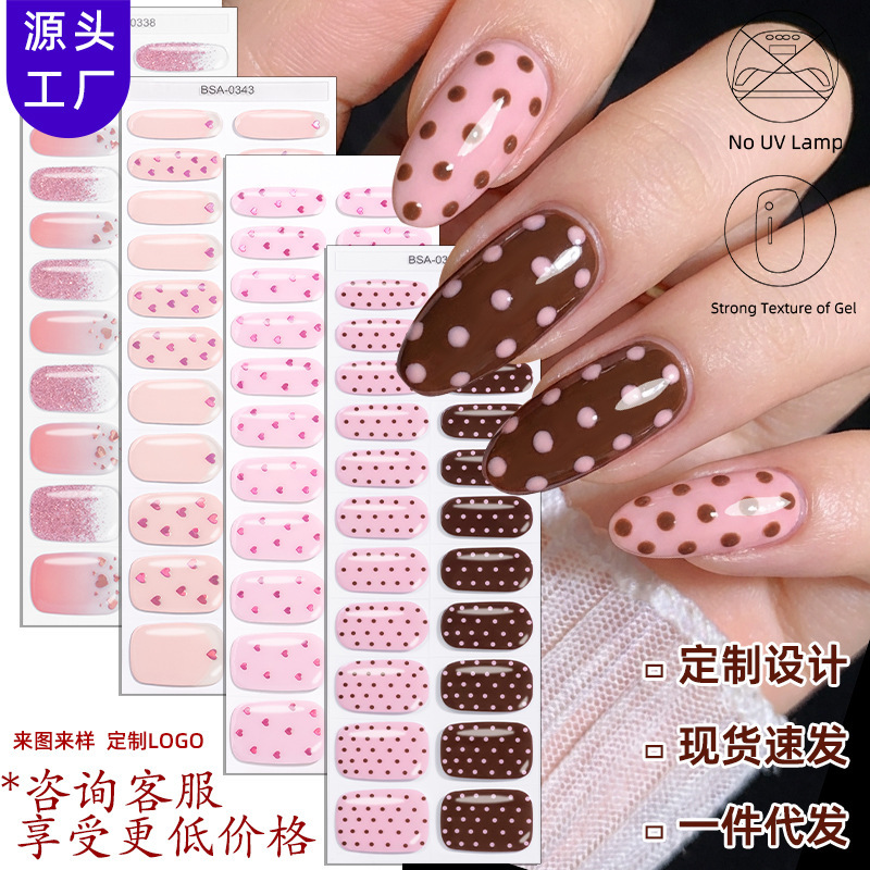 Zhengxiang Cross-Border New Heart-Shaped Polka Dot No-Bake Gel Nail Stickers DIY Valentine's Day Foreign Trade Uv-Free Nail Stickers Zhengxiang Cross-Border New Heart-Shaped Polka Dot No-Bake Gel Nail Stickers DIY Valentine's Day Foreign Trade Uv-Free Nail Stickers