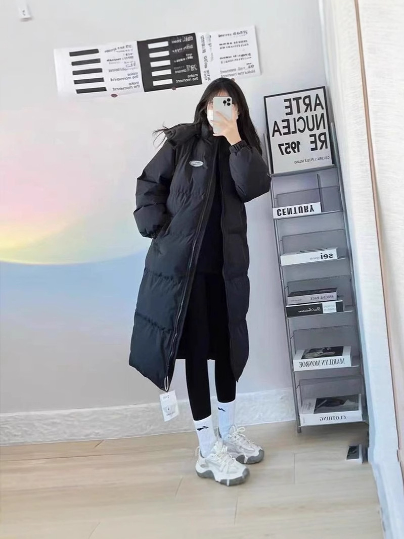 2025年冬用ミドル丈ダウンコットンジャケット、オーバーサイズ、小柄な方向け、厚手コットンコート、無地