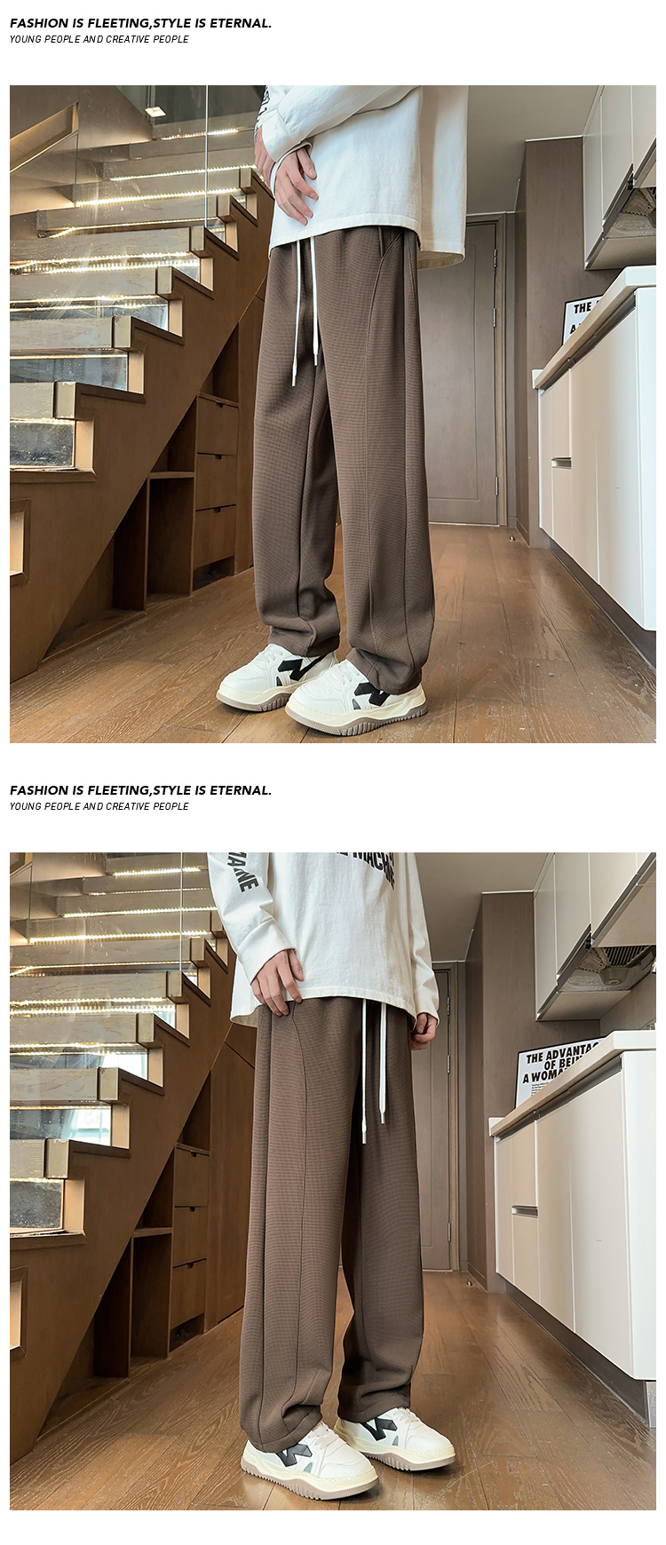 Herren Waffelstrick Jogginghose Locker Gerade Casual Hose_voghion.com
