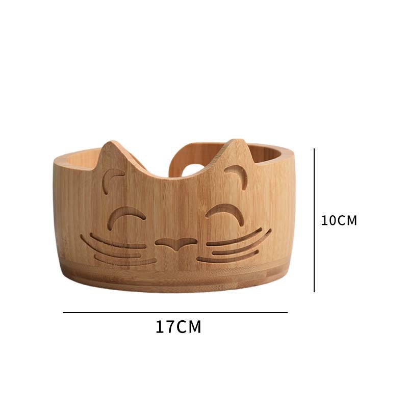 Cuenco de lana de madera para orejas de gato Cuenco de madera para almacenamiento de lana Cuenco de lana redondo de madera textil hecho a mano