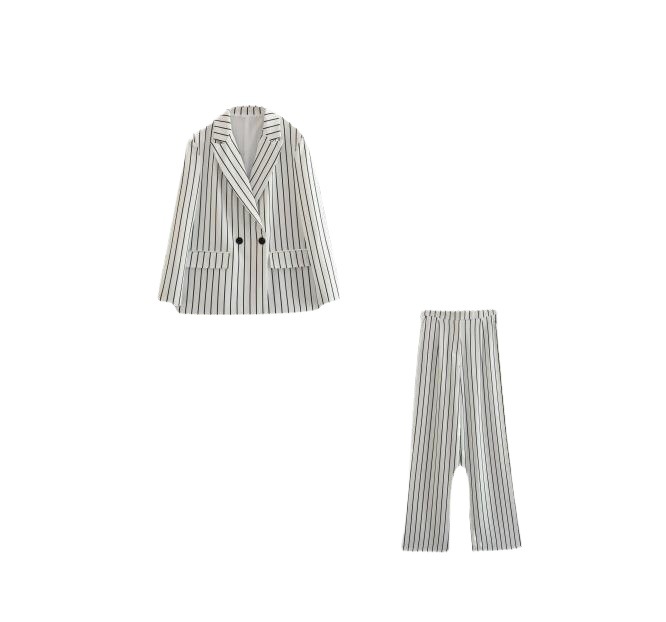 GraceChic, set di pantaloni larghi a gamba larga con tasche doppiopetto a righe da donna, primavera europea e americana_voghion.com