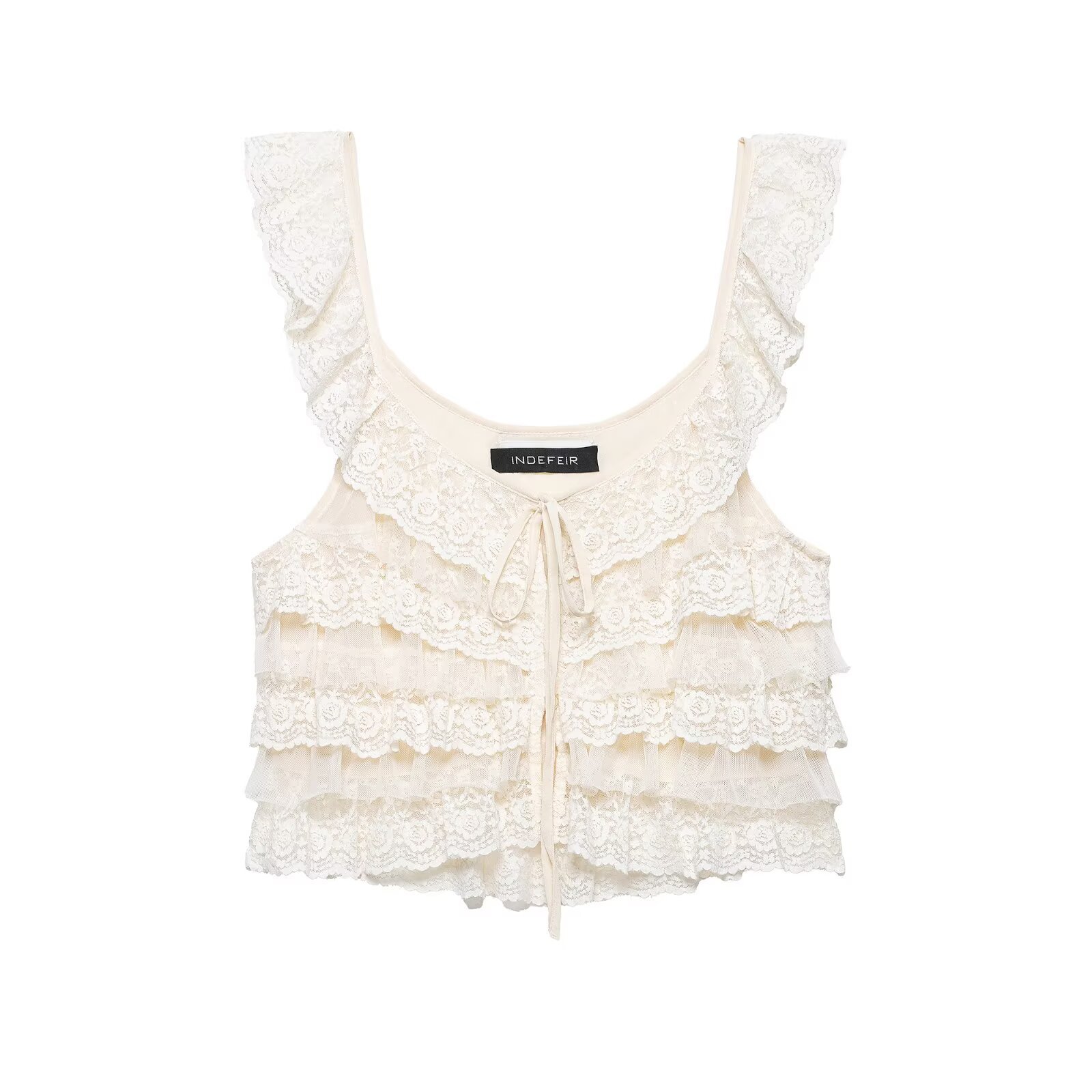 European And American Style 2026 New Fashion Temperament Women's Lace Laminated Decorative Suspender Top_ecoleips.com