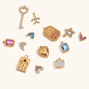 European and American Cross-Border Hot Selling Fashion Simple Stainless Steel Plated 14K Gold Octagonal Colorful Beads DIY Pendant Accessories