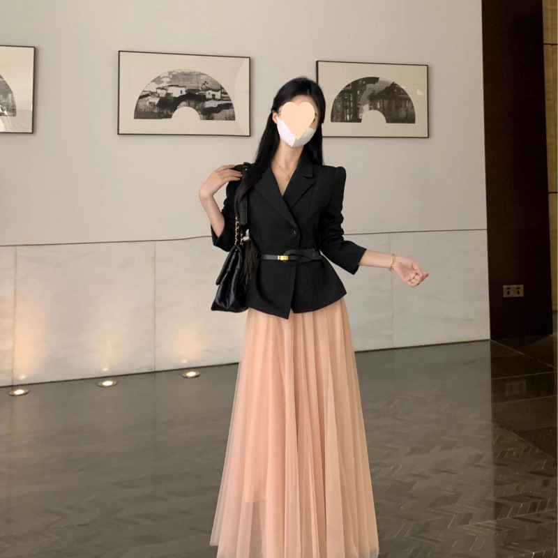 2025早春套装女法式气质高级感西装外套网纱半身裙独特绝美小套装|undefined