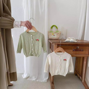 Children's Knitted Cardigan Spring and Summer Thin Air-conditioning Shirt Outer Wear Women's Children's Wear Baby's Sunscreen Shirt Hollow Jacket