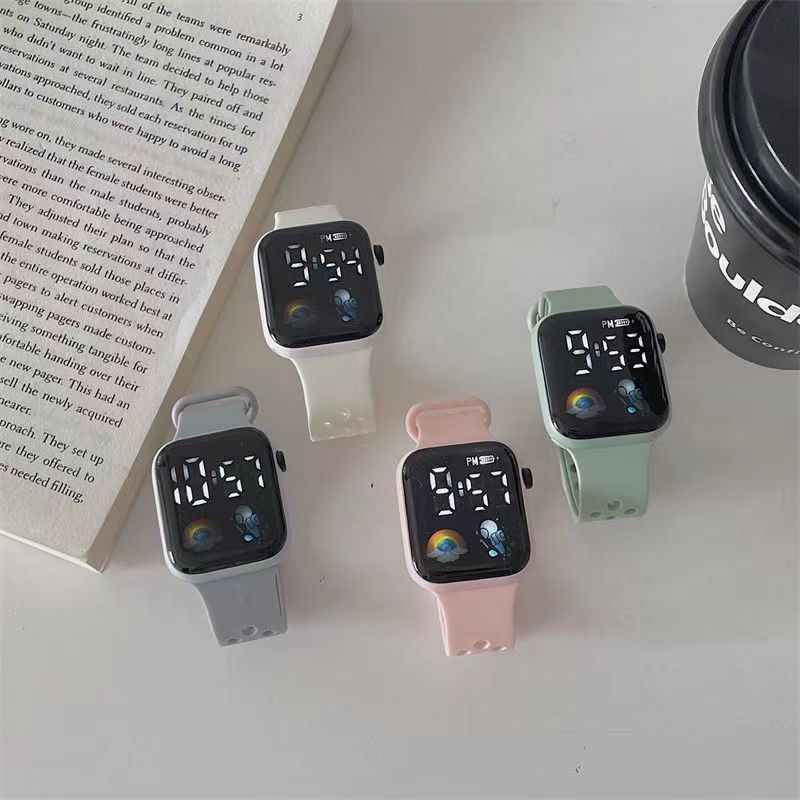 New LED electronic watch C1-7 rainbow spaceman Square  Sport Student children LED electronic watch_voghion.com