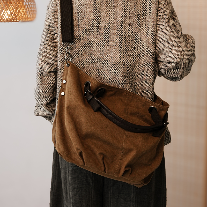 Bolso Bandolera Retro de Lona Lona Resistente al Desgaste Gran Capacidad para Uso Diario image 3