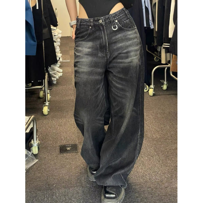 American style y2g Korean style oversized wide leg pants vintage washed black street hip hop pants ins loose jeans for women
