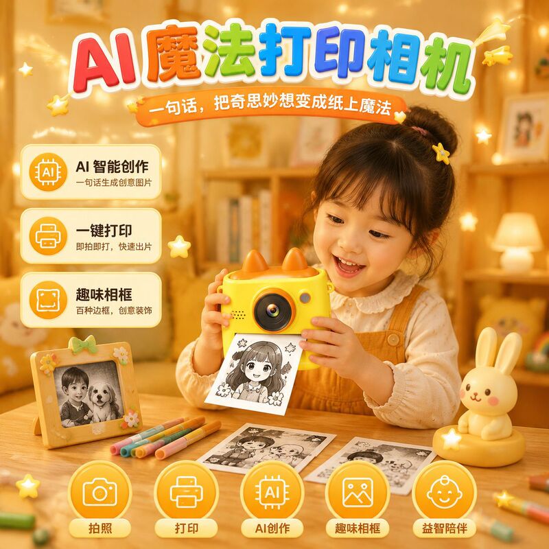 2026 Cross-Border New Product Children's Ai Instant Printing Camera with Color Direct Output, High-Definition Photo and Video Recording, Ai Voice-Generated Images 2026 Cross-Border New Product Children's Ai Instant Printing Camera with Color Direct Output, High-Definition Photo and Video Recording, Ai Voice-Generated Images