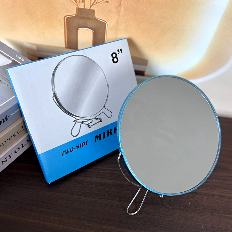 Двустороннее металлическое зеркало, 8" / 6" (железная рамка), одна сторона увеличенная, настольная подставка