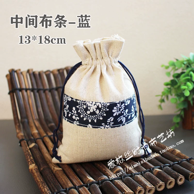 Cloth bag, Chinese style, drawstring, cotton and linen, for luck