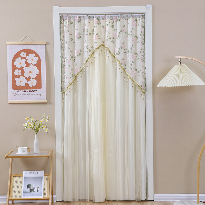Light-transmitting but not see-through sheer curtain, French vintage lace door curtain, partition curtain, no-drill installation, decorative hanging curtain, mosquito-proof Light-transmitting but not see-through sheer curtain, French vintage lace door curtain, partition curtain, no-drill installation, decorative hanging curtain, mosquito-proof