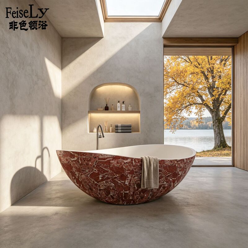 Italian minimalist natural yellow travertine material wavy-shaped bathtub designer texture freestanding double bathtub for couples Italian minimalist natural yellow travertine material wavy-shaped bathtub designer texture freestanding double bathtub for couples
