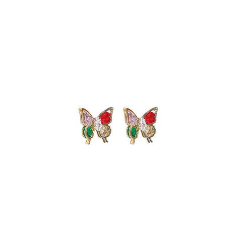 Zirconia Fresh Color Butterfly stud earrings with Instagram style, niche ear bone clip design earrings, sweet and cute, light luxury earrings.