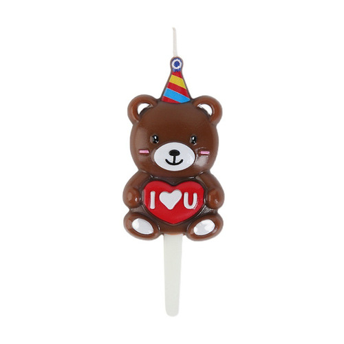 New Korean Brown Hug Bear Love I Love You Creative Single Birthday Cake Decoration Bear Candle