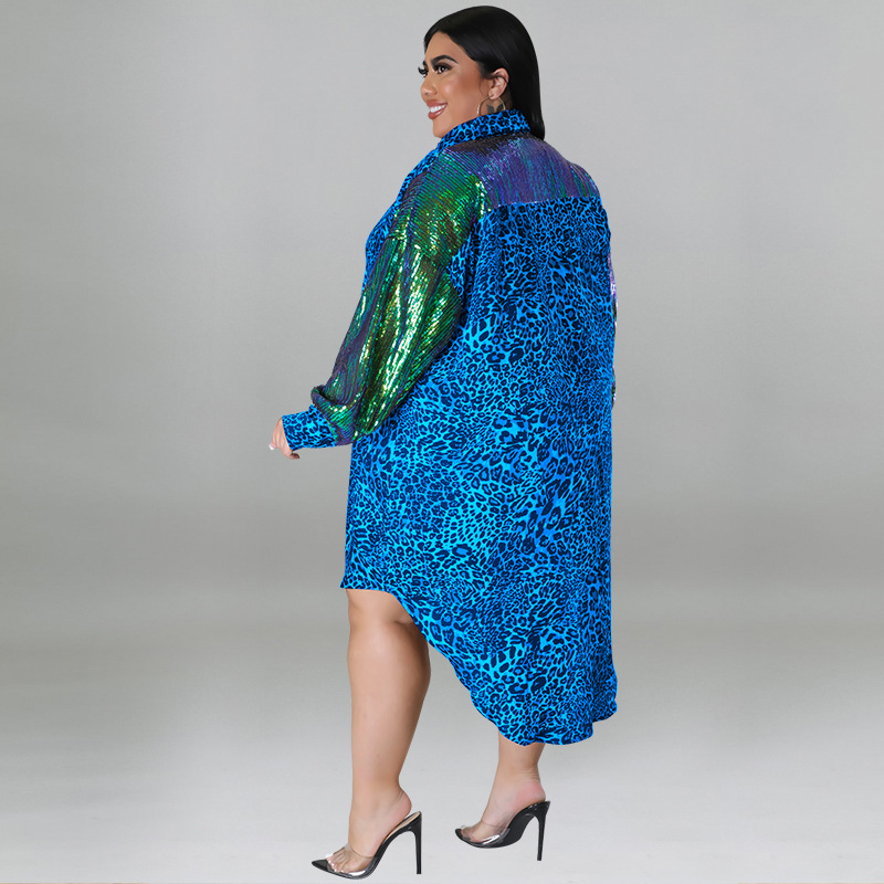Women's Clothing Leopard Print Long Sleeved Top For Plus Size Women Sequin Detail Long Sleeve For Formal & Casual For Women_ecoleips.com