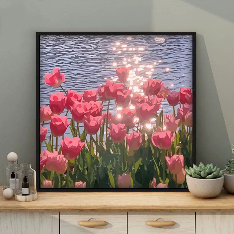 Tulip DIY numeric oil painting handmade filled oil painting floral landscape coloring therapeutic hand-drawn beautiful wall art