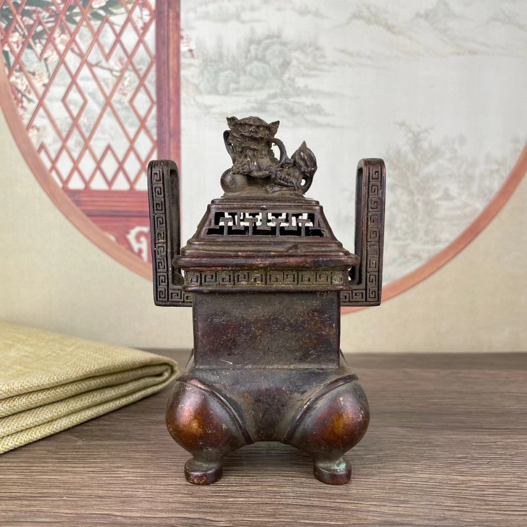 仿古铜包浆天狗炉天师香炉老铜熏香炉客厅办公室禅意摆件香炉摆件