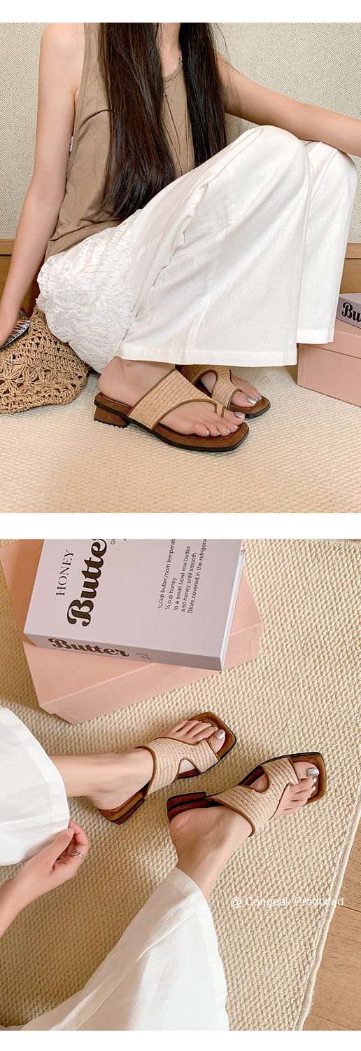 Dép sandal xỏ ngón nữ gót vuông mũi vuông phối màu thời trang — Kiểu dây buộc, Phong cách đơn giản chi tiết 6