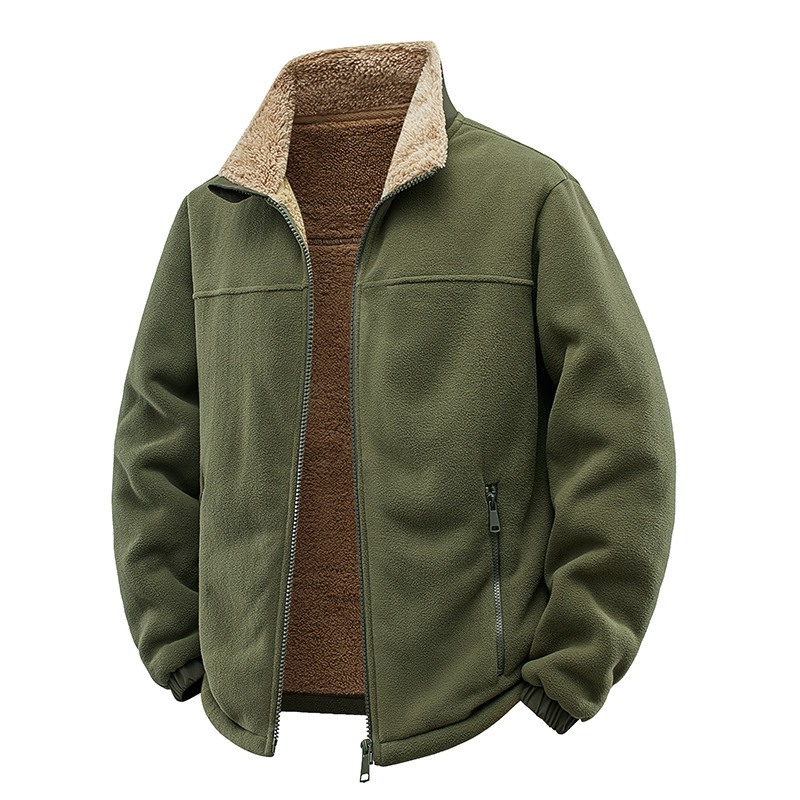 Stand Collar Fleece Jacket for Men, Autumn and Winter Thickened Fleece Casual Sweatshirt, Loose Plus-Size Lamb Fleece Coat