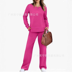 欧美亚马逊2025秋冬新款女装两件套时尚休闲直筒裤气质宽松运动套