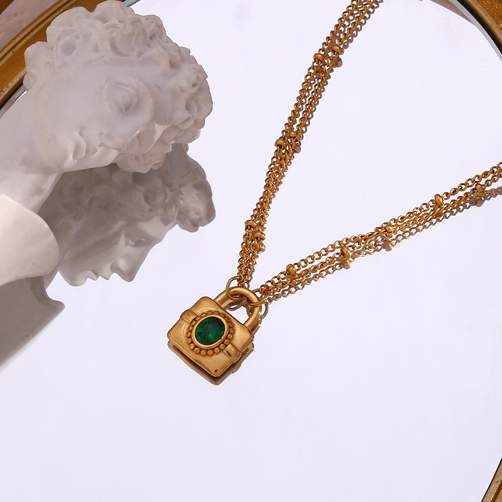 Fashion Lock Stainless Steel Plating Inlay Zircon Pendant Necklace 1 Piece