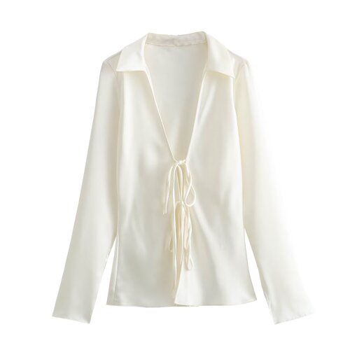 European and American women's clothing summer new European and American style bowknot silk satin shirt