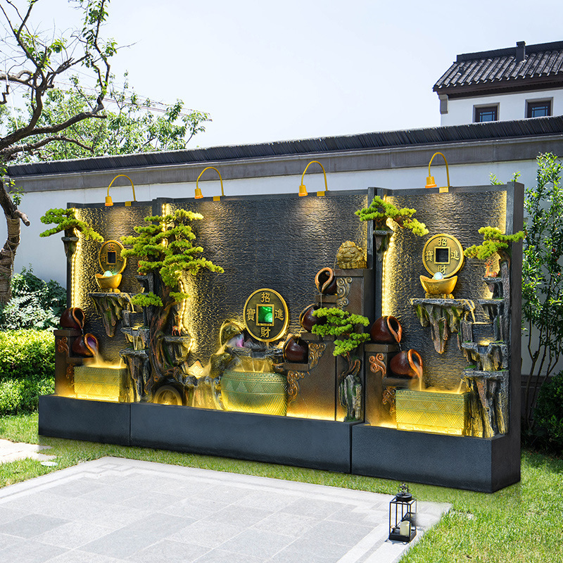 Outdoor courtyard water wall screen large floor decoration circulating water landscape company landscape rockery water curtain wall fish tank