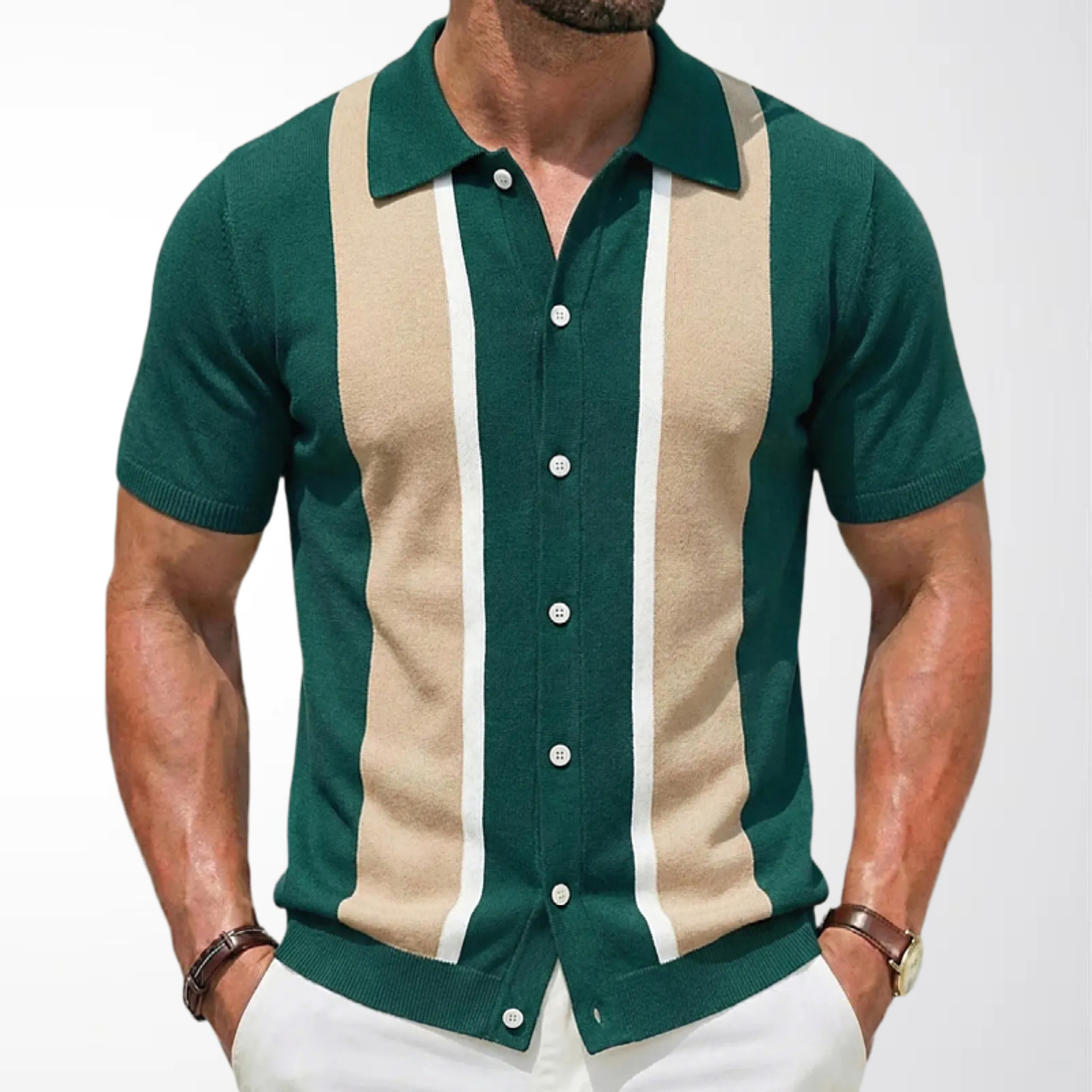 Summer Men's Knitted Shirt Retro Contrasting Color Patchwork Short-Sleeved Knitted Shirt Thin Casual Cardigan Polo Shirt Sy0094