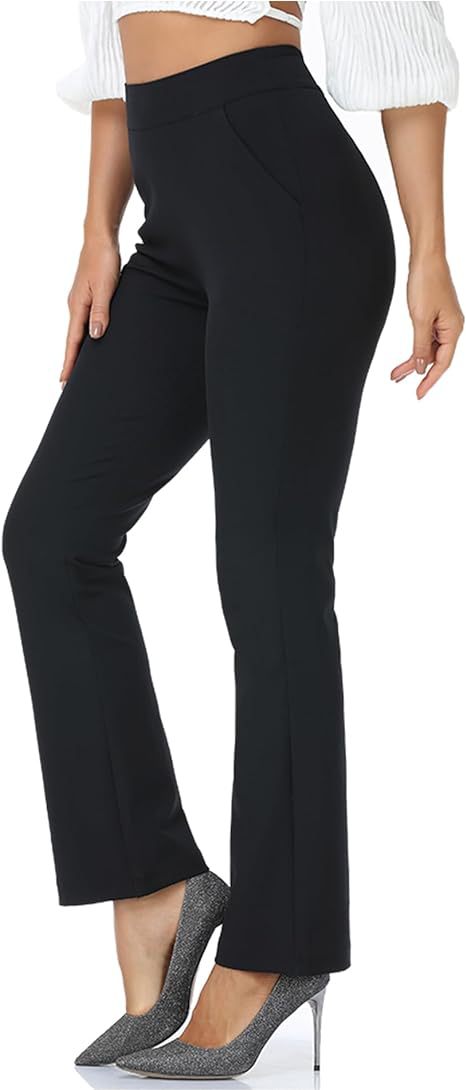 Women's High Waisted Dress Pants Business Casual Workwear With Pocket Covers Versatile Regular Fit Casual Pants_ecoleips.com