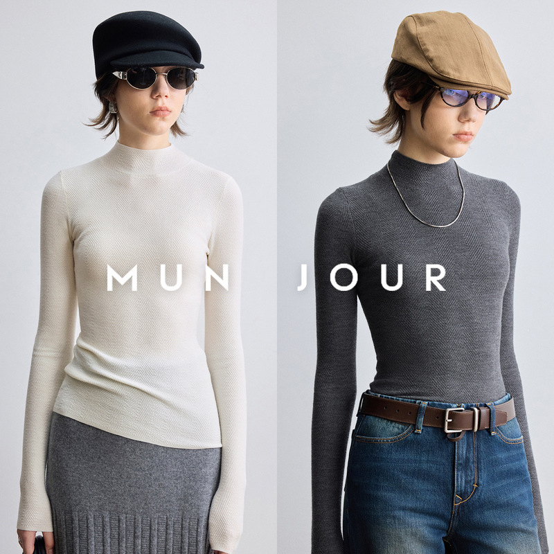 Trendy Base Layer King Minimalist Cashmere Wool Seamless Half-High Collar Slim Fit Long-Sleeve Top