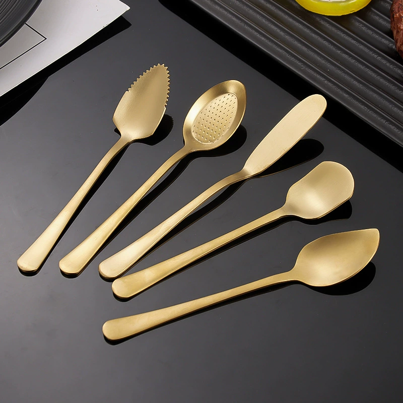 Золотой матовый 304 из нержавеющей стали мороженое ложка креативная клубничная ложка ложка торт ложка масло нож грязи ложка манго ложка