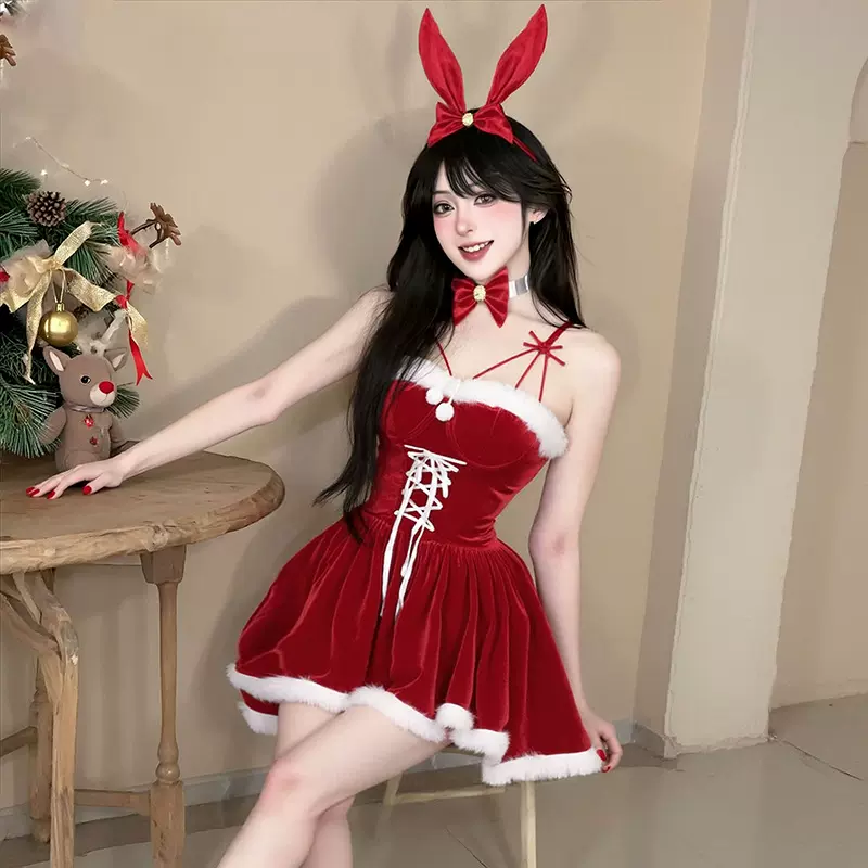 性感圣诞节可爱兔女郎角色扮演cos装情趣甜美连衣裙套装