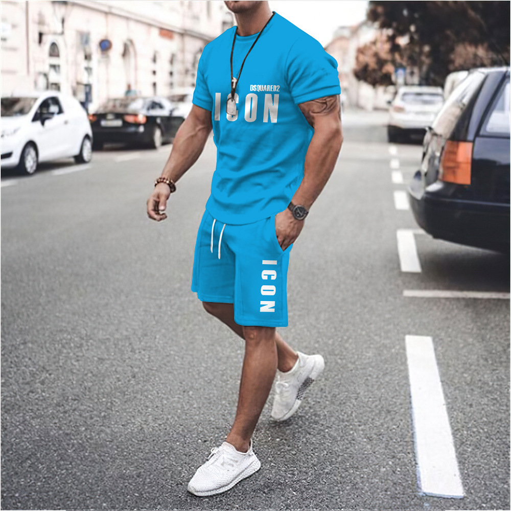 2023 nuevos deportes casuales camiseta de los hombres de verano de fitness shorts camiseta traje de running traje de manga corta de los hombres de comercio exterior