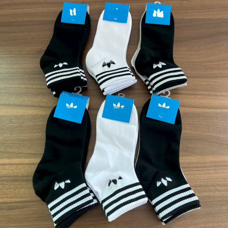 Suwan Adi Three-Leaf Sports Socks Mid-Calf Trendy Socks Three-Stripe Cotton Socks Student Socks All-Season College Style Socks