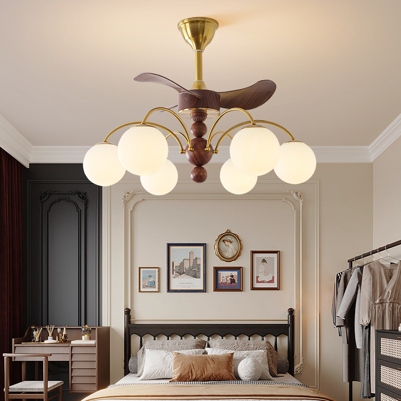 Araña de sala de estar retro americana, lámpara de dormitorio minimalista moderna, nuevo ventilador integrado, lámpara de protección ocular de espectro completo de estilo antiguo