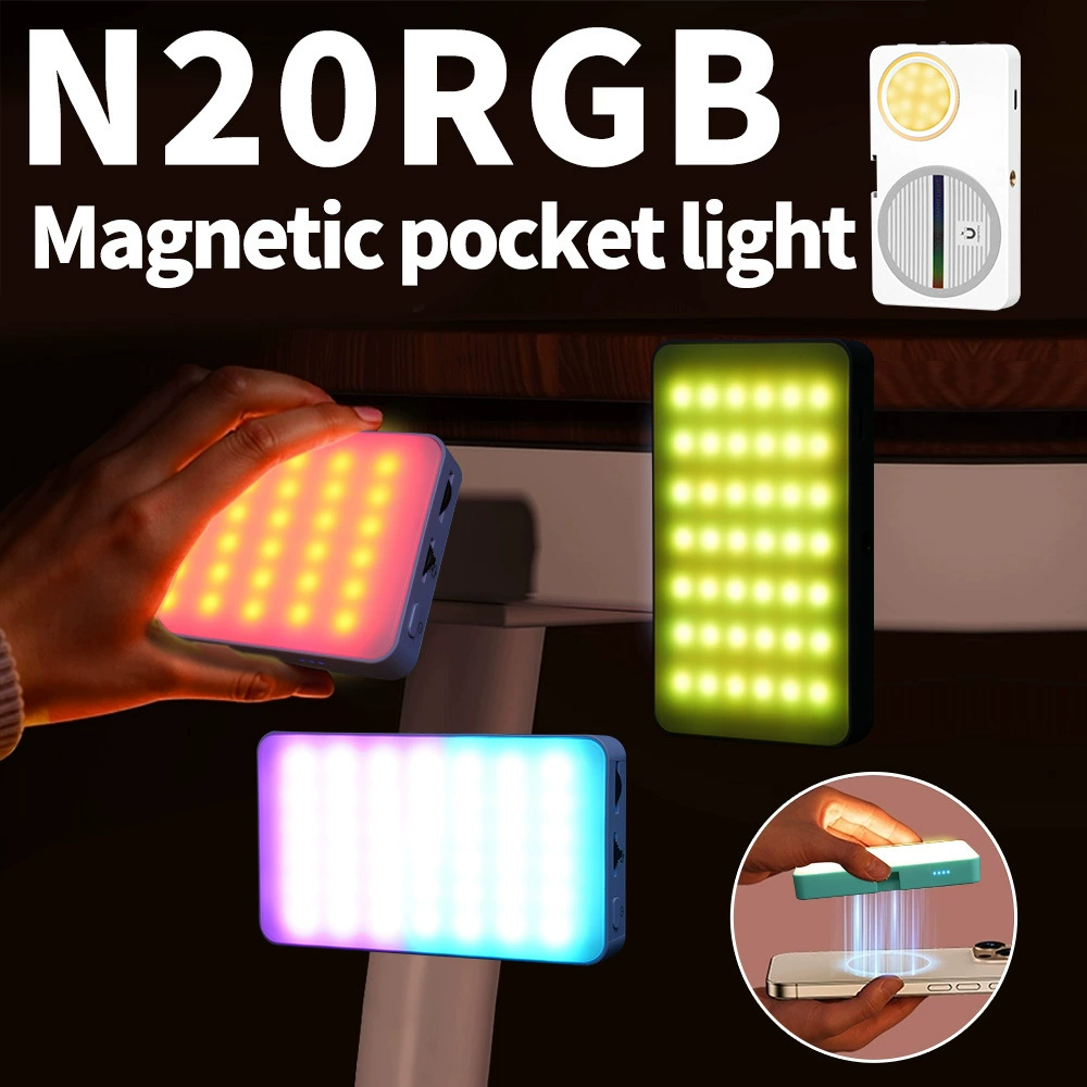 Магнитный карманный заполняющий свет N20RGB, RGB светодиодный ручной квадратный, портативный