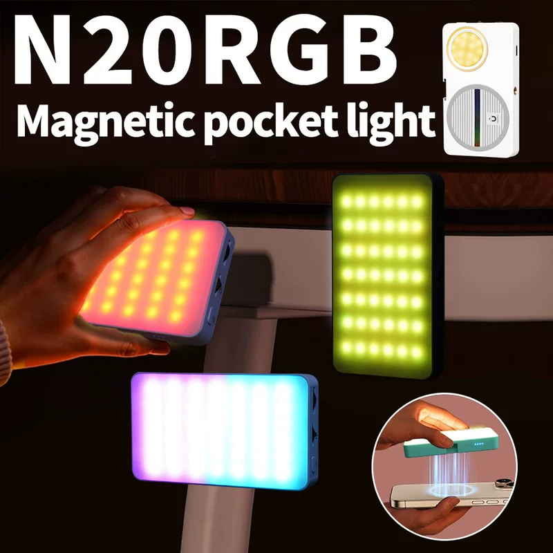 Магнитный карманный заполняющий свет N20RGB, RGB светодиодный ручной квадратный, портативный