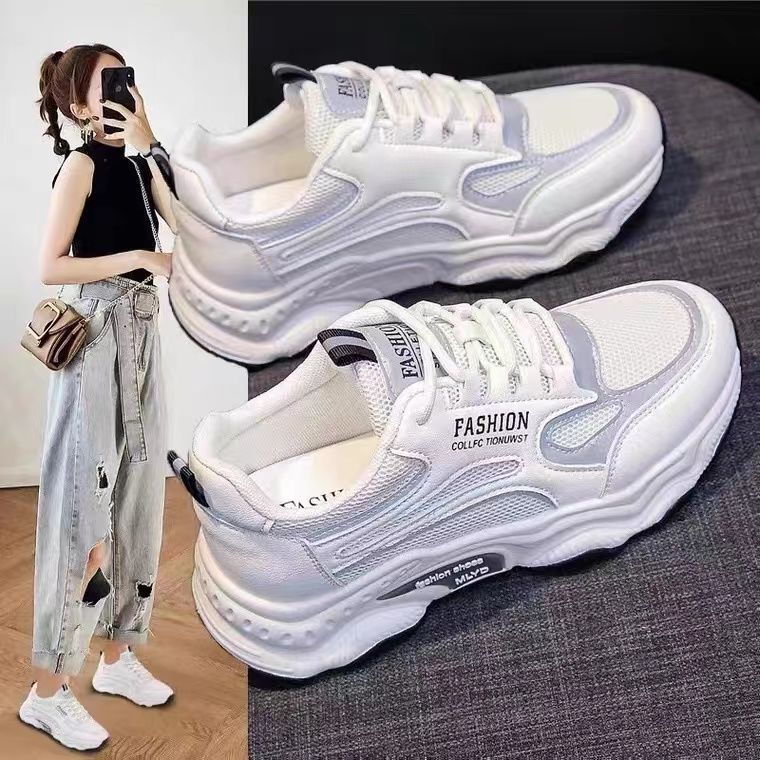 Cross-border sports shoes, thick-soled dad shoes, casual soft-soled women's four-season trendy women's shoes, comfortable and fashionable white shoes