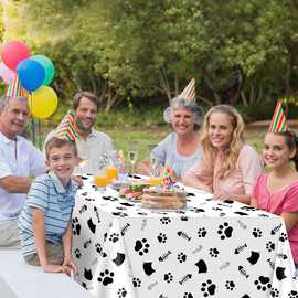 可爱猫主题桌布骨头标志塑料桌布派对用品生日装饰小猫主题亚马逊