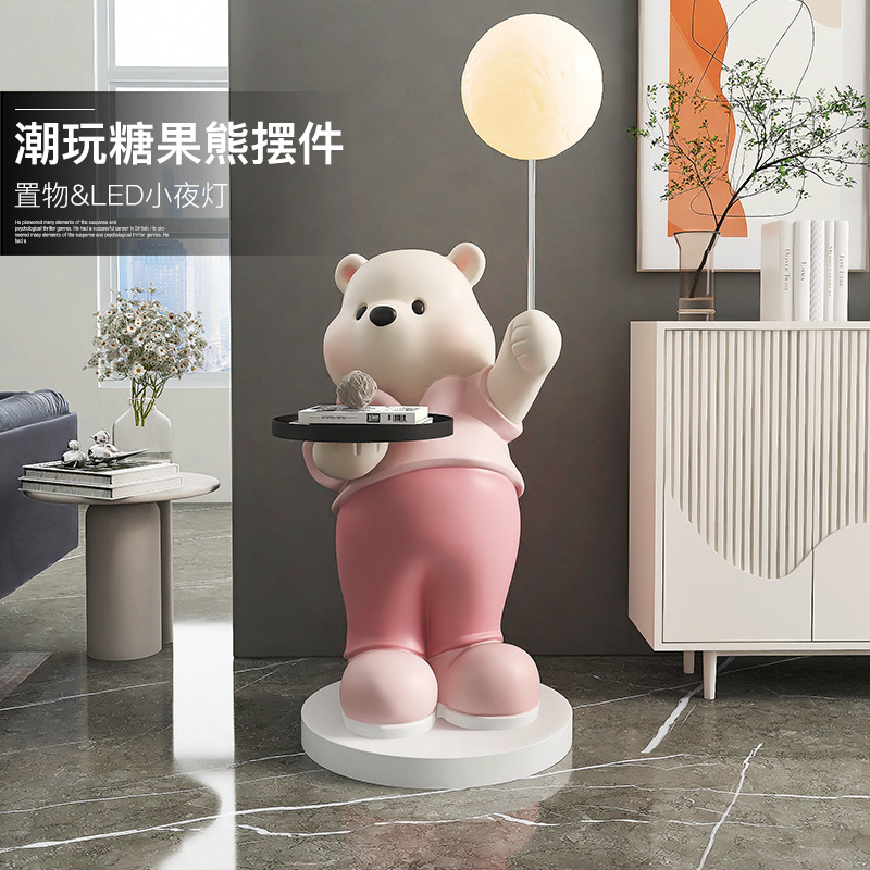 Oso grande sala de estar piso decoración TV gabinete mesa de café lateral decoración del hogar mesa de café luz apertura Año nuevo regalo de inauguración