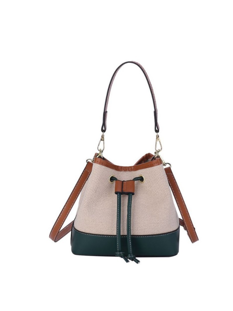 Bolso tote tipo cubo de lona con bloques de color para mujer, nuevo modelo de comercio exterior, bolso de hombro cruzado con cordón texturizado estilo moda urbana.