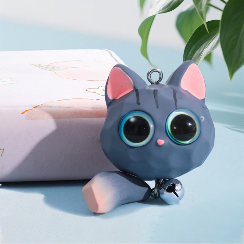漫画大きな目の猫尾樹脂立体人形かわいい子猫カチューシャベルキーホルダーアクセサリー|undefined