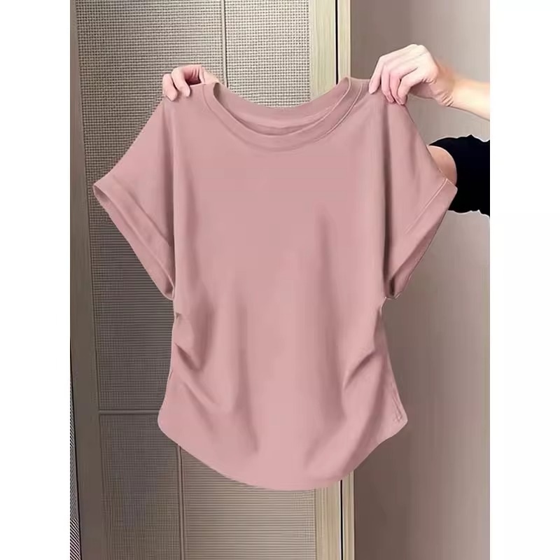 Áo thun nữ cổ tròn tay ngắn, thiết kế ôm eo, phong cách hiện đại — Màu đen chi tiết 3