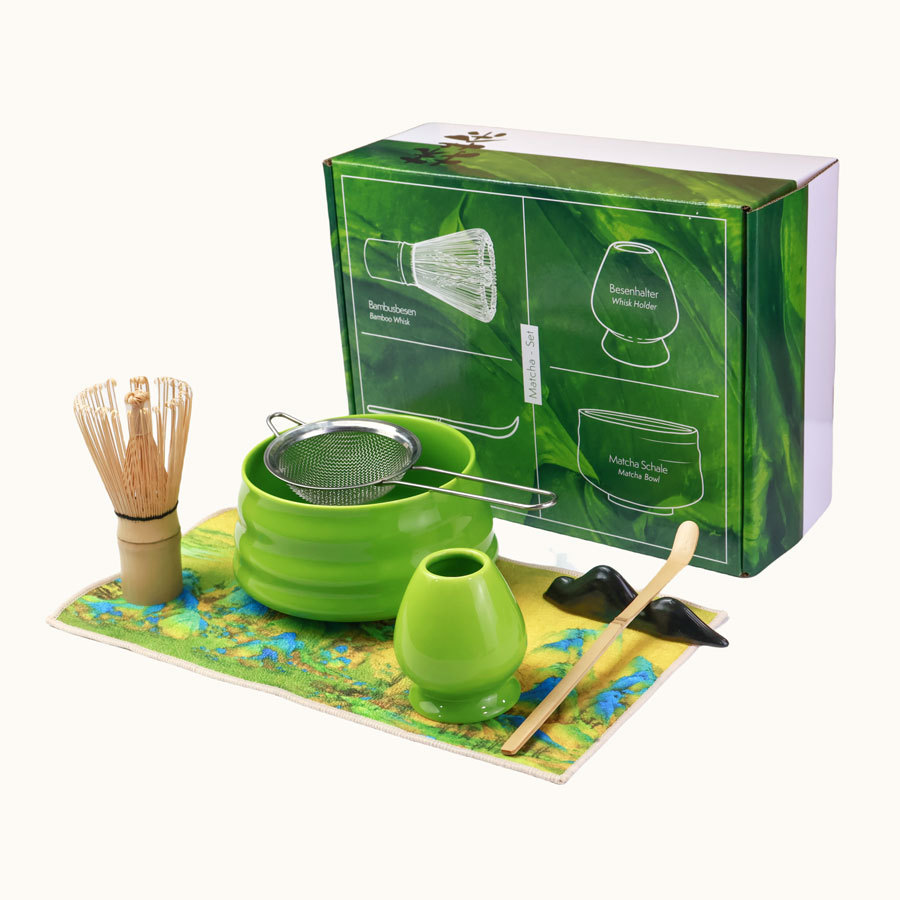 Taza de té de estilo japonés, cepillo de matcha, herramientas de matcha, taza de té de la dinastía Song, caja de regalo de set de matcha