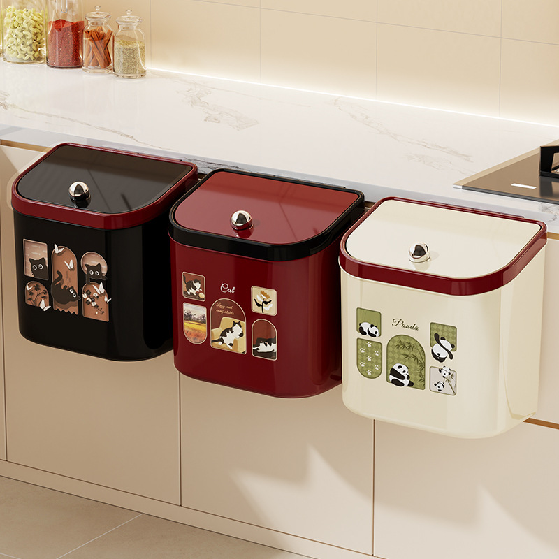 Kitchen Wall-Mounted Trash Can, Cabinet Hanging Sanitary Bin, No Need to Bend Over, Large Capacity, Odor-Proof, Waterproof Paper Basket with Lid for Home Use